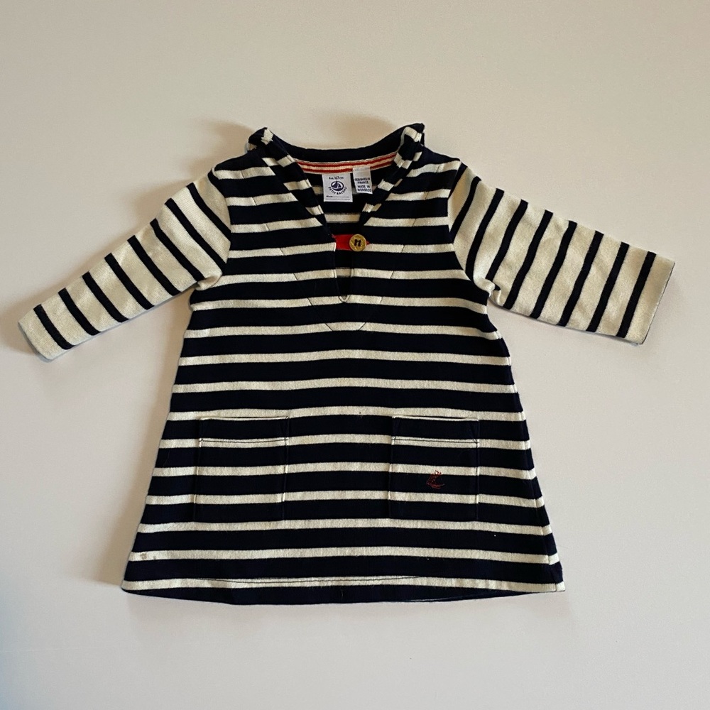 Petit Bateau Paris Navy/Cream Striped Dress 6 mo